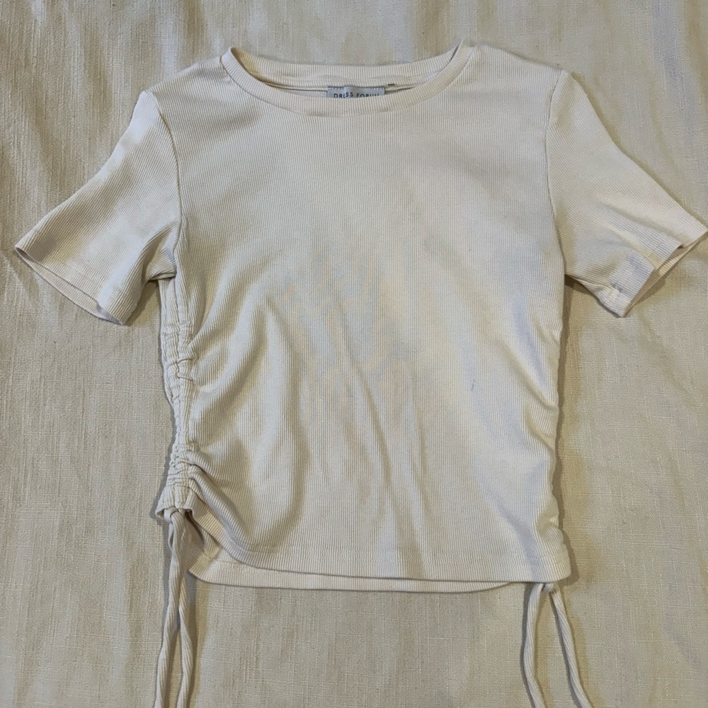 Cream Ruched Short Sleeve Top
